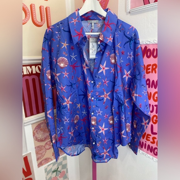 NWT HINSON WU Larissa Long Sleeve Seashell Print Shirt - Picture 5 of 10